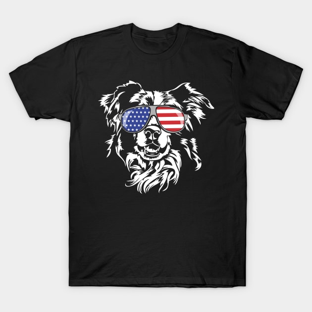 Patriotic Border Collie with American Flag sunglasses T-Shirt by wilsigns